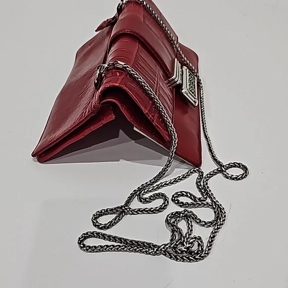Brighton Red Crossbody Wallet  handbag with silver removable strap - Picture 6 of 8